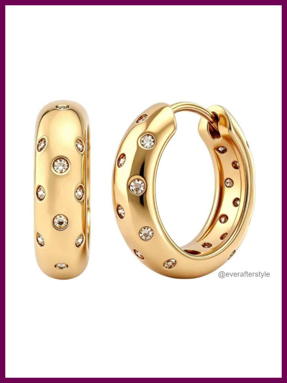 14K Gold Plated Chunky Hoop Earrings Hypoallergenic Cubic Zirconia